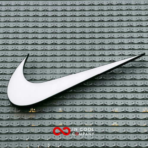 Large Nike logo (the shape of a tick) on the side of a building