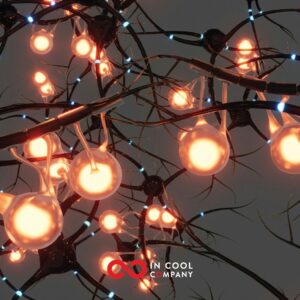 Fairy lights jumbled up in a tree